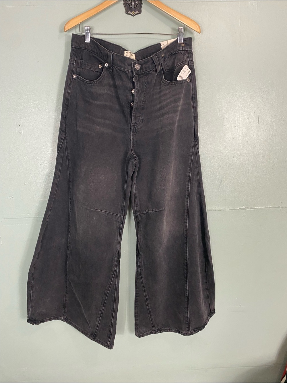 Free People Eden Slouch Black Baggy Flare Jeans Size 31 - Picture 2 of 6